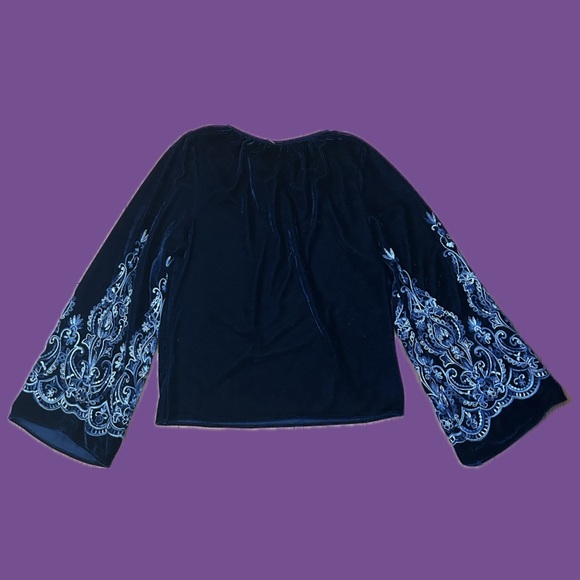 embroidered blue velvet misa top - Picture 3 of 4
